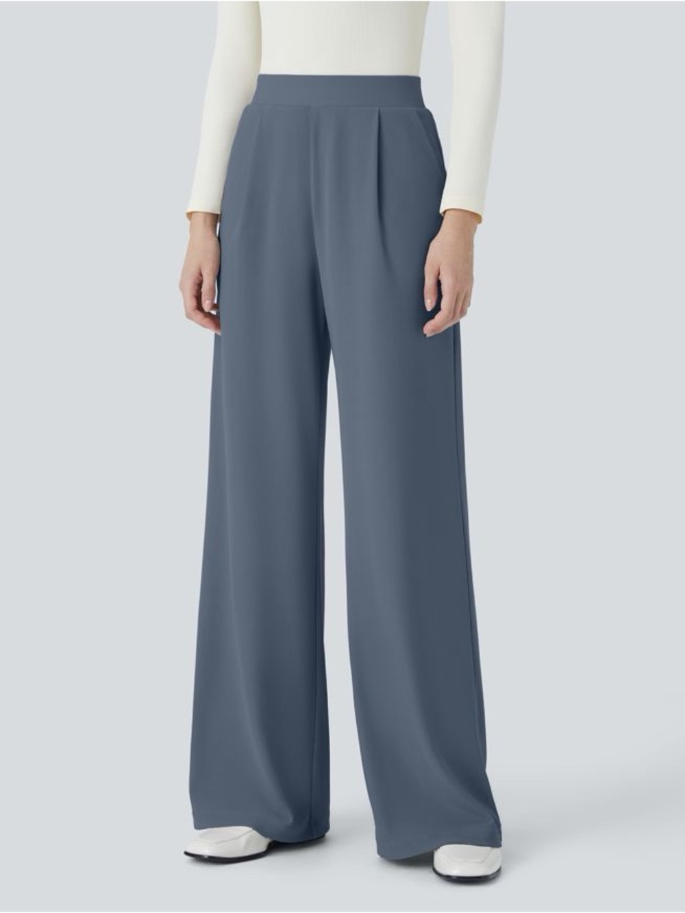 6.HALARA Slate Blue Wide-Leg High-Waist Pants